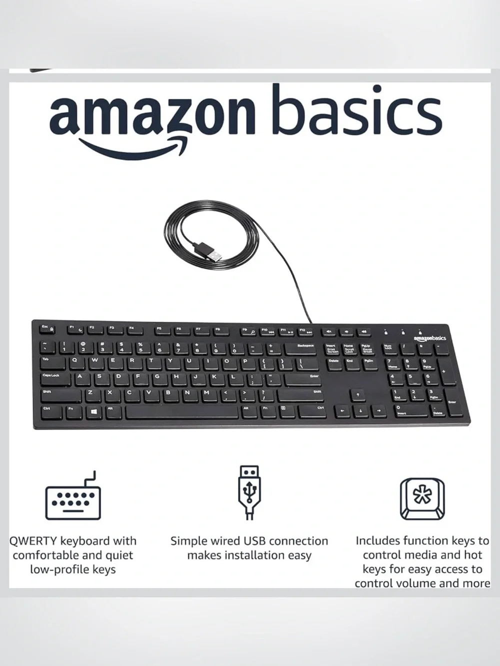 AmazonBasics Wired USB Keyboard - Black
